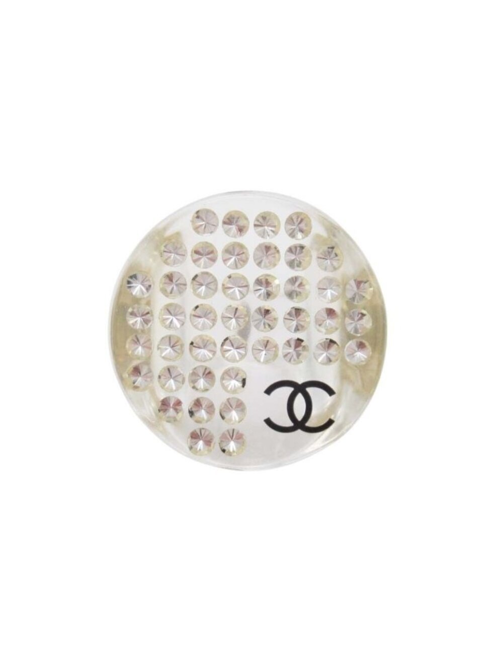 Chanel Vintage Line Stone CC Logo Clear Round Ring Transparent - Picture 1 of 9